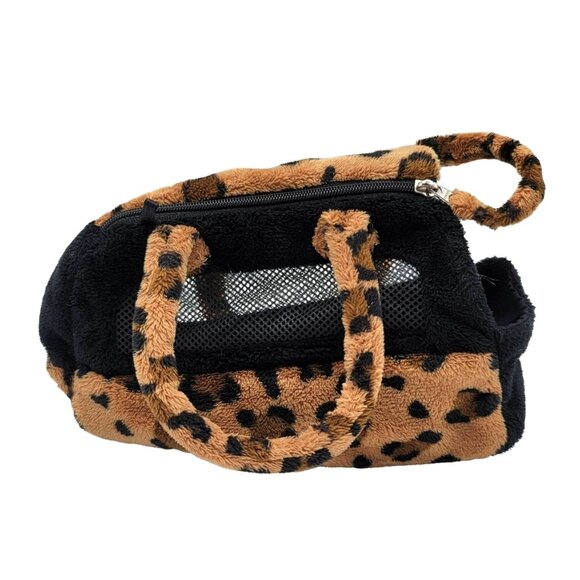 2/$15 Fancy Pals Toy Pet Carrier Brown Black Handles Zips Animal Print Aurora - Picture 1 of 7